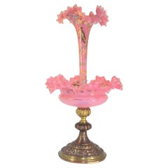 Large Antique Moser Pink Opaline Glass Epergne Centerpiece, 19th Century