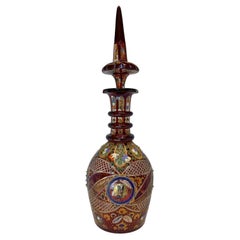 Large Enameled Gut Glass Decanters Bohemian for the Persian Market, 19th Century