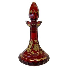 Antique Bohemian Ruby Red Enameled Glass Perfume Bottle, Flacon, 19th Century