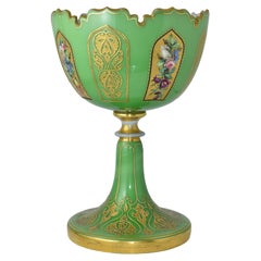 Antique French Opaline Baccarat Enamelled Glass Vase, Goblet, 19th Century