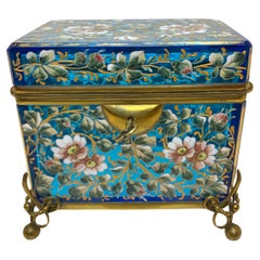 Vintage Bohemian Moser Enameled Glass Jewelry Casket Box, 19th Century