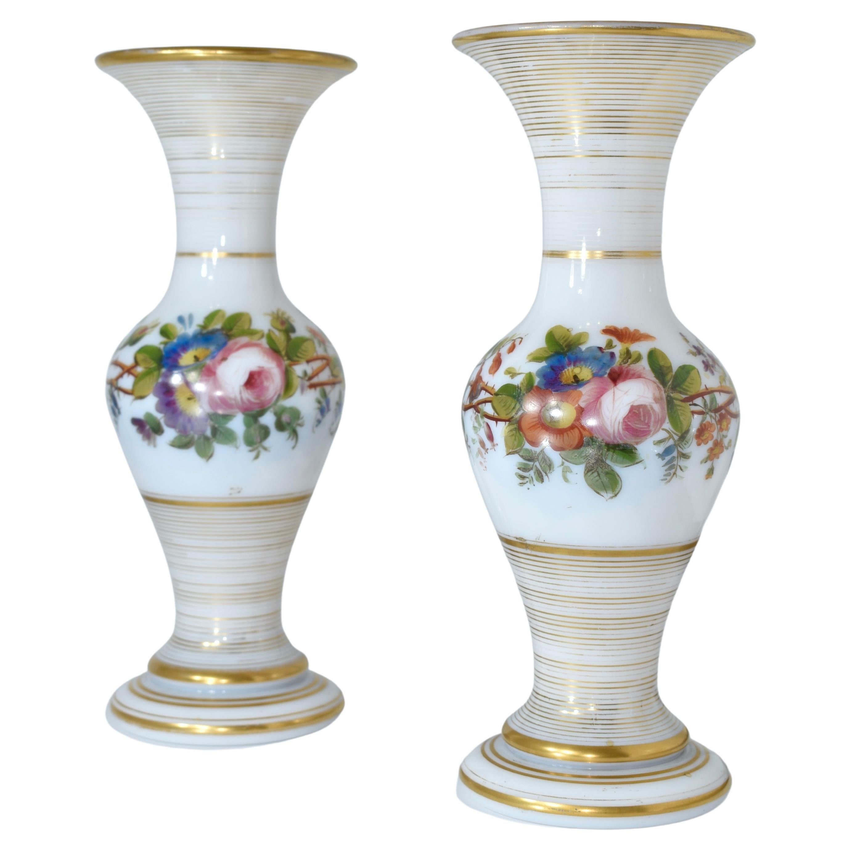 Antique Pair of Vases, French Opaline by Baccarat, 19th Century For Sale