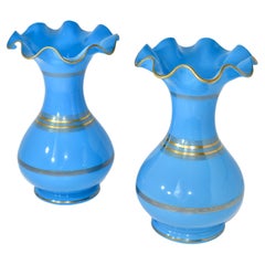 Antique Pair of French Opaline Glass Vases, 19th Century, Charles X
