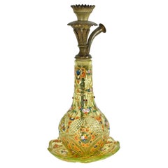 Antique Enamelled Uranium Glass Hookah and Plate, Bohemian for Persian Market