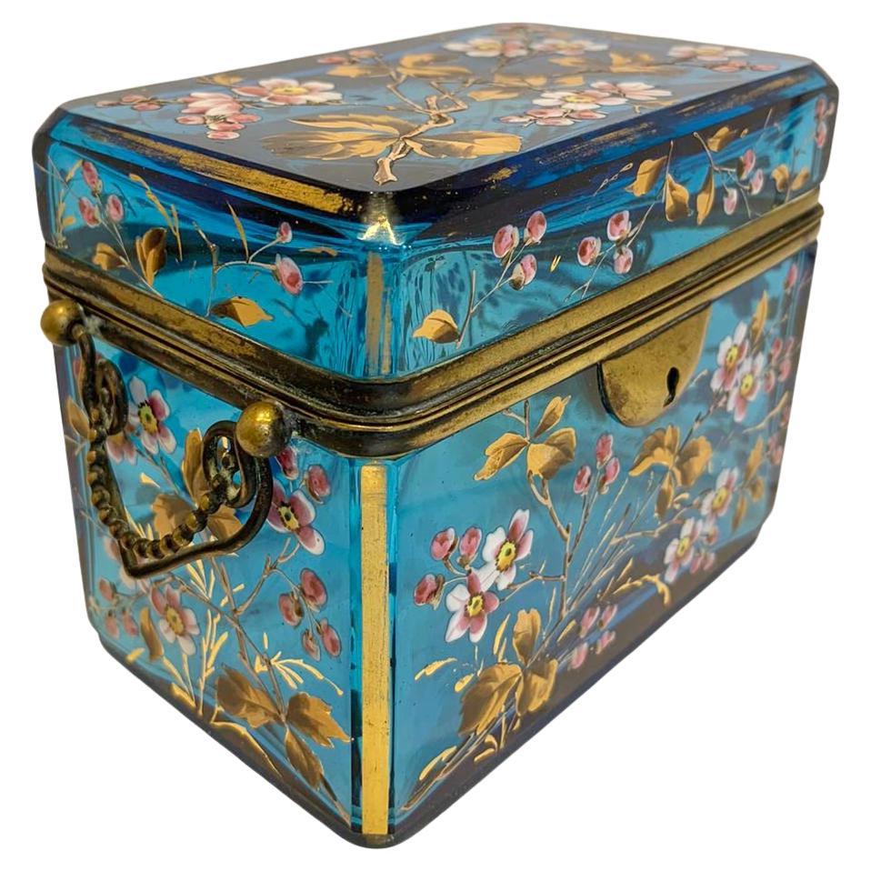 Antique Bohemian Moser Enameled Glass Jewelry Casket Box, 19th Century For Sale