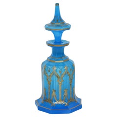 Antique Bohemian Opaline Enameled Glass Perfume Bottle, Flacon, 19th Century