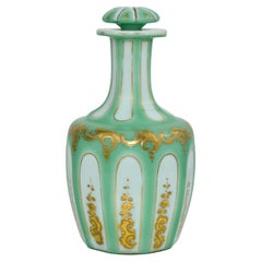 Vintage Bohemian Overlay Enameled Glass Bottle, Decanter, Flacon, 19th Century