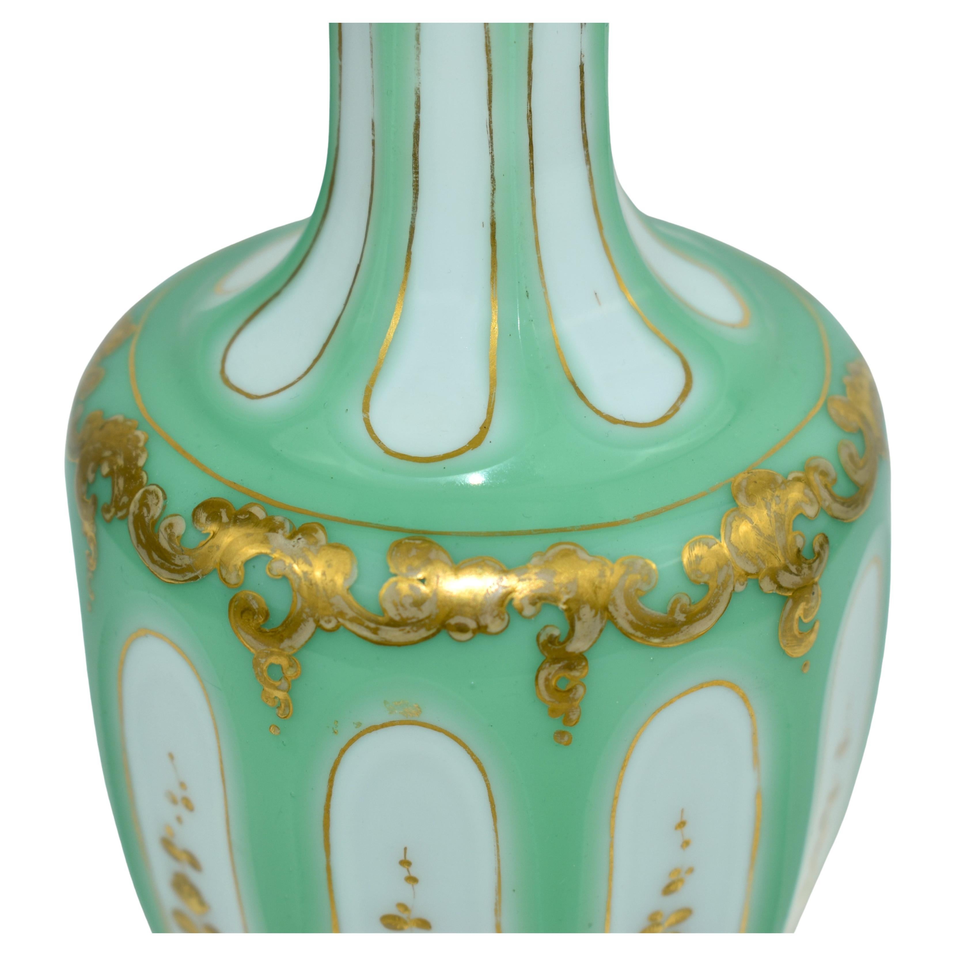 Antique Bohemian Overlay Enameled Glass Bottle, Decanter, Flacon, 19th Century For Sale 1