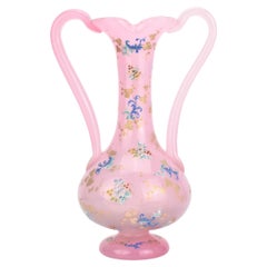 Antique Bohemian Opaline Moser Enamelled Glass Vase, 19th Century