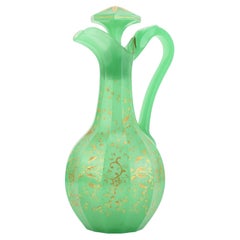 Antique Bohemian Uranium Green Opaline Glass Jug, Pitcher, 19th Century