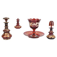 Antique Bohemian Ruby Red Enameled Glass Collection, 19th Century