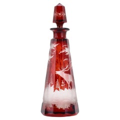 Antique Bohemian Ruby Red Enameled Glass Perfume Bottle, 19th Century