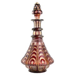 Antique Large Bohemian Ruby Red Enameled Overlay Glass Decanter, 19th Century