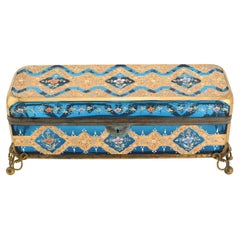 Exceptional Large Antique Bohemian Moser Enameled Gilt Glass Jewelry Casket Box