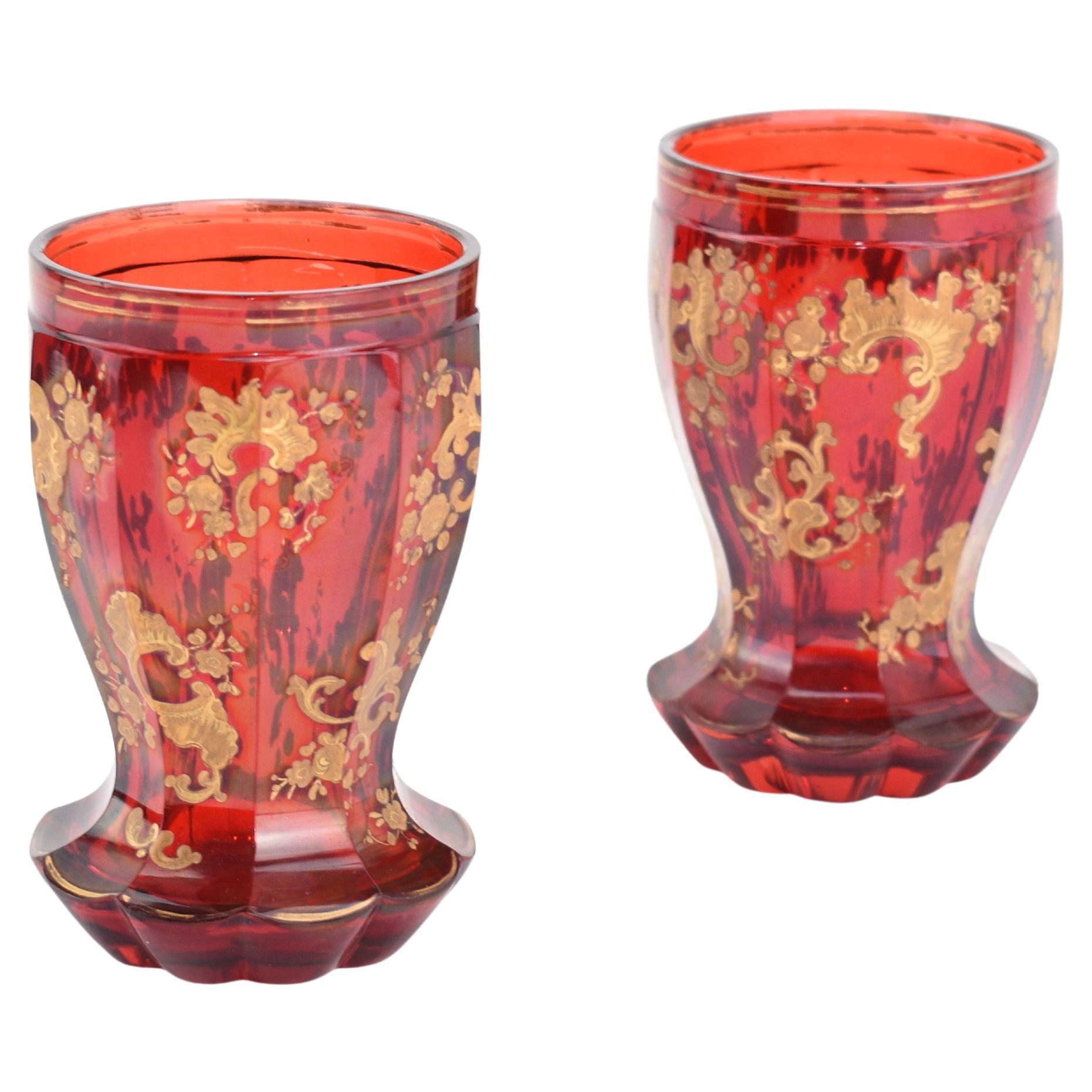 Antique Bohemian Ruby Red Enameled Gilded Glass Drinks Set, 19th Century For Sale 4