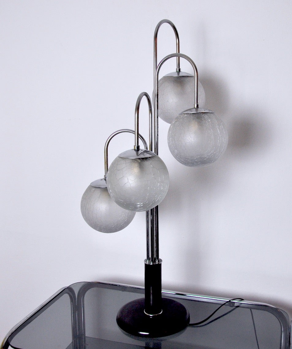 Lampe Art-Déco chromée avec 4 globes, 1960 en vente