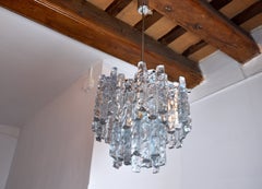 "Glaçon" Chandelier by JT Kalmar, Frosted Glass, 2 Levels, Austria, 1970