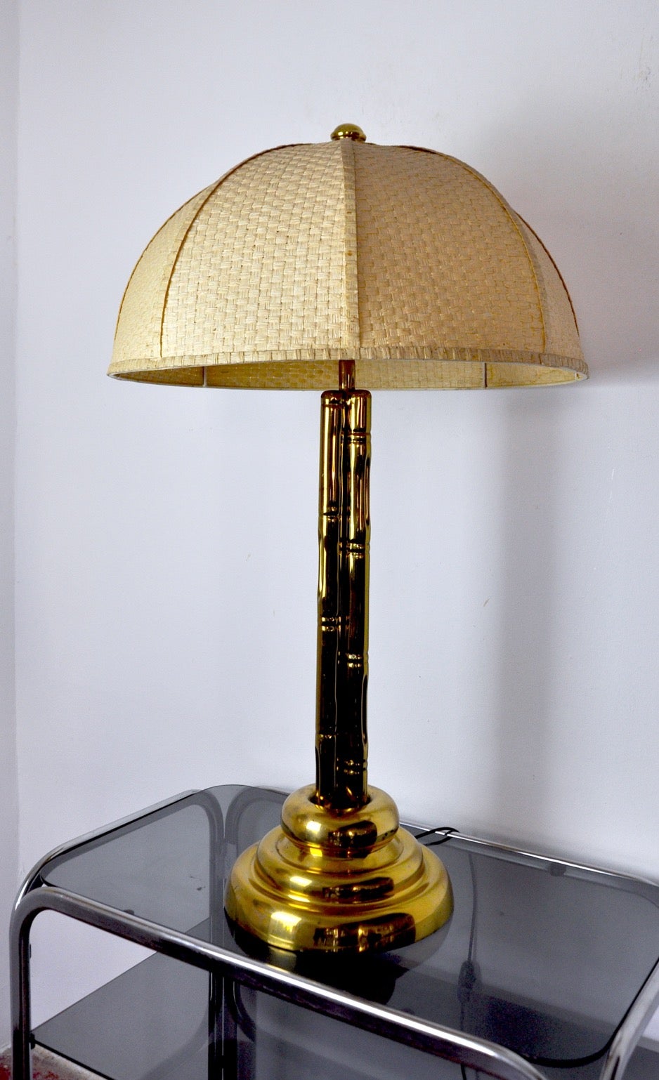 Faux Bamboo Lamp in Brass Regency France 1970 For Sale