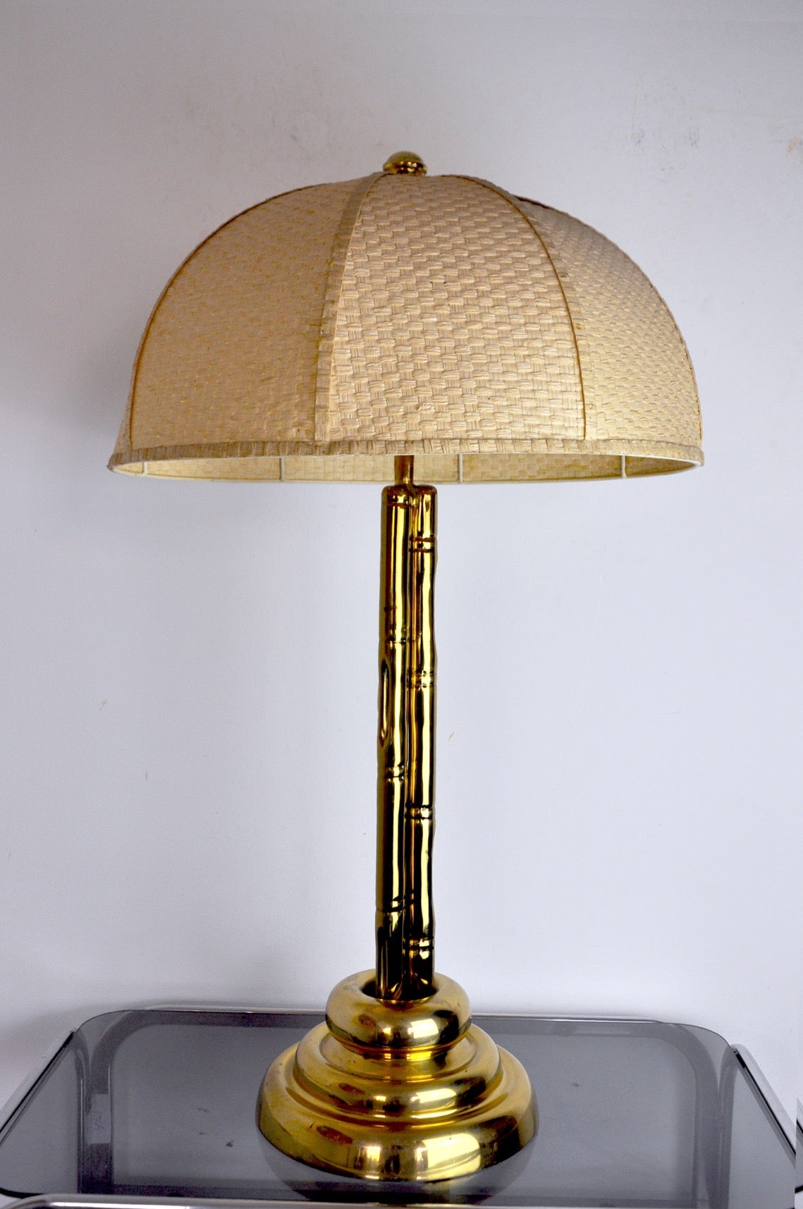 Hollywood Regency Faux Bamboo Lamp in Brass Regency France 1970 For Sale