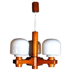 Nordic Chandelier in Wood and Opaline Denmark 1970