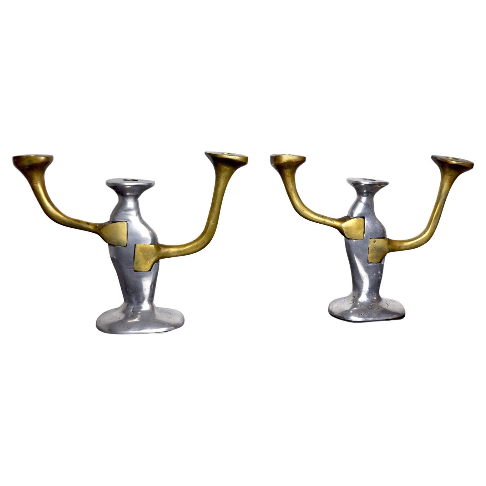 Pair of Brutalist Candlesticks by David Marshall, 1980, Spain For Sale