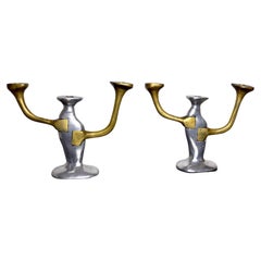 Pair of Brutalist Candlesticks by David Marshall, 1980, Spain