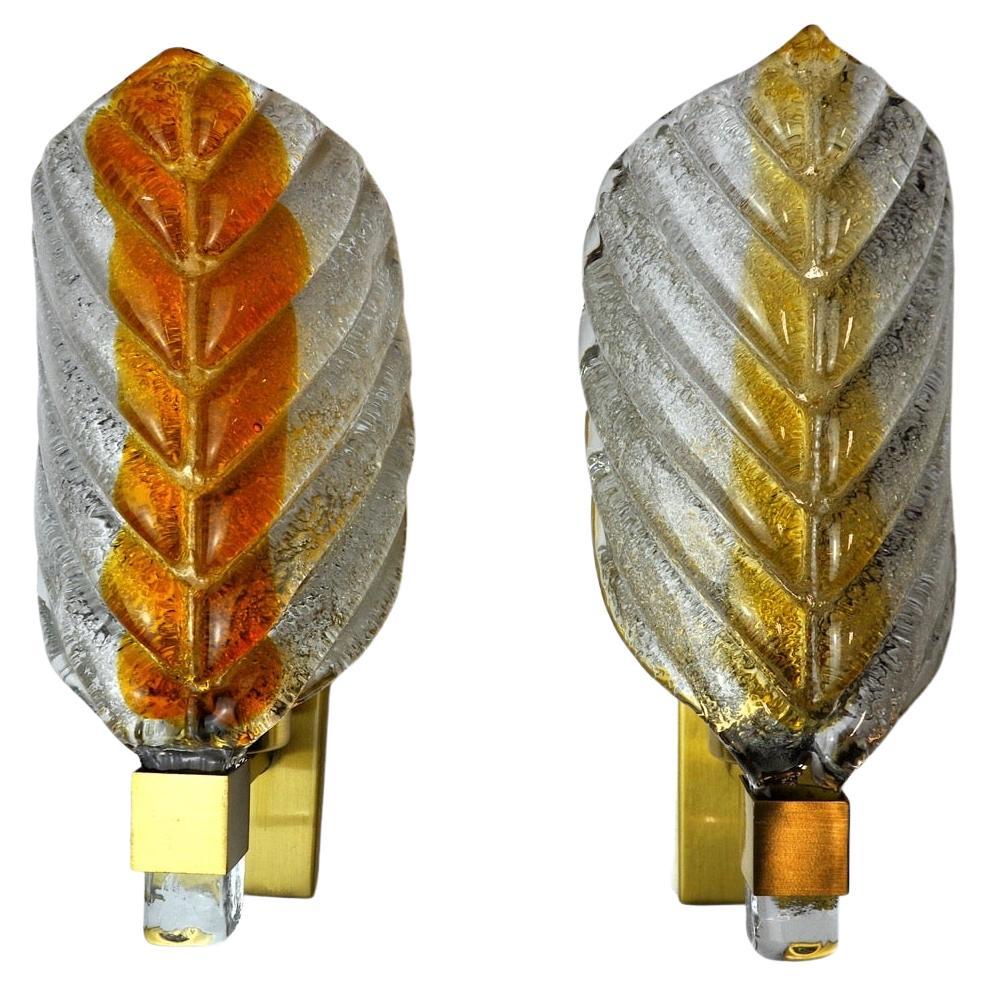 Pair of Two-Tone Murano Leaf Sconces Italy 1970 For Sale