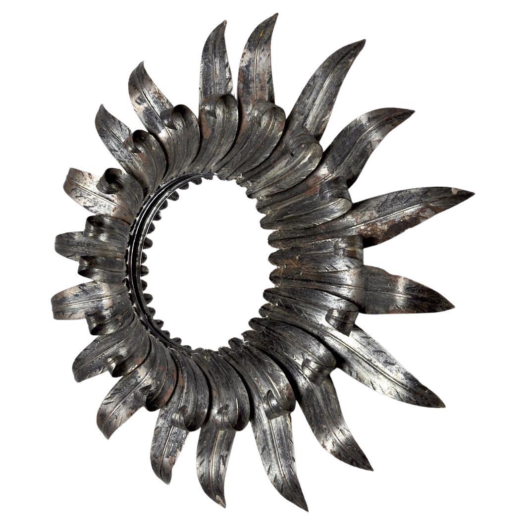 Silvered sun mirror with silver leaf, forge, italy, 1970