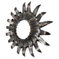 Silvered sun mirror with silver leaf, forge, italy, 1970