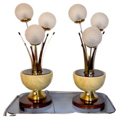 Pair of Art Deco Lamps, Alabaster and Crystal from Murano, Italy