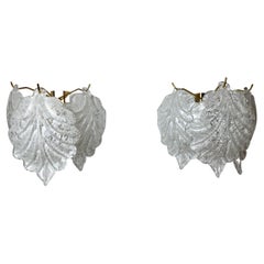 Pair of "Leaves" Sconces by Murano Mazzega, Italy, 1970