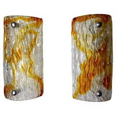 Vintage Pair of Murano Mazzega Sconces, Orange Frosted Glass, Italy, 1960