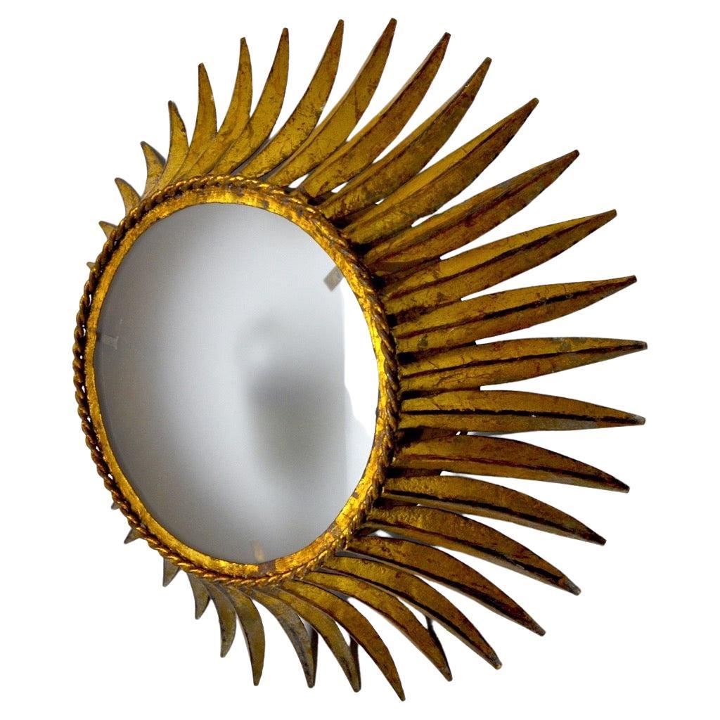 Sun Wall Lamp by Ferro Arte, Metal and Gold Leaf, Spain, 1960 For Sale