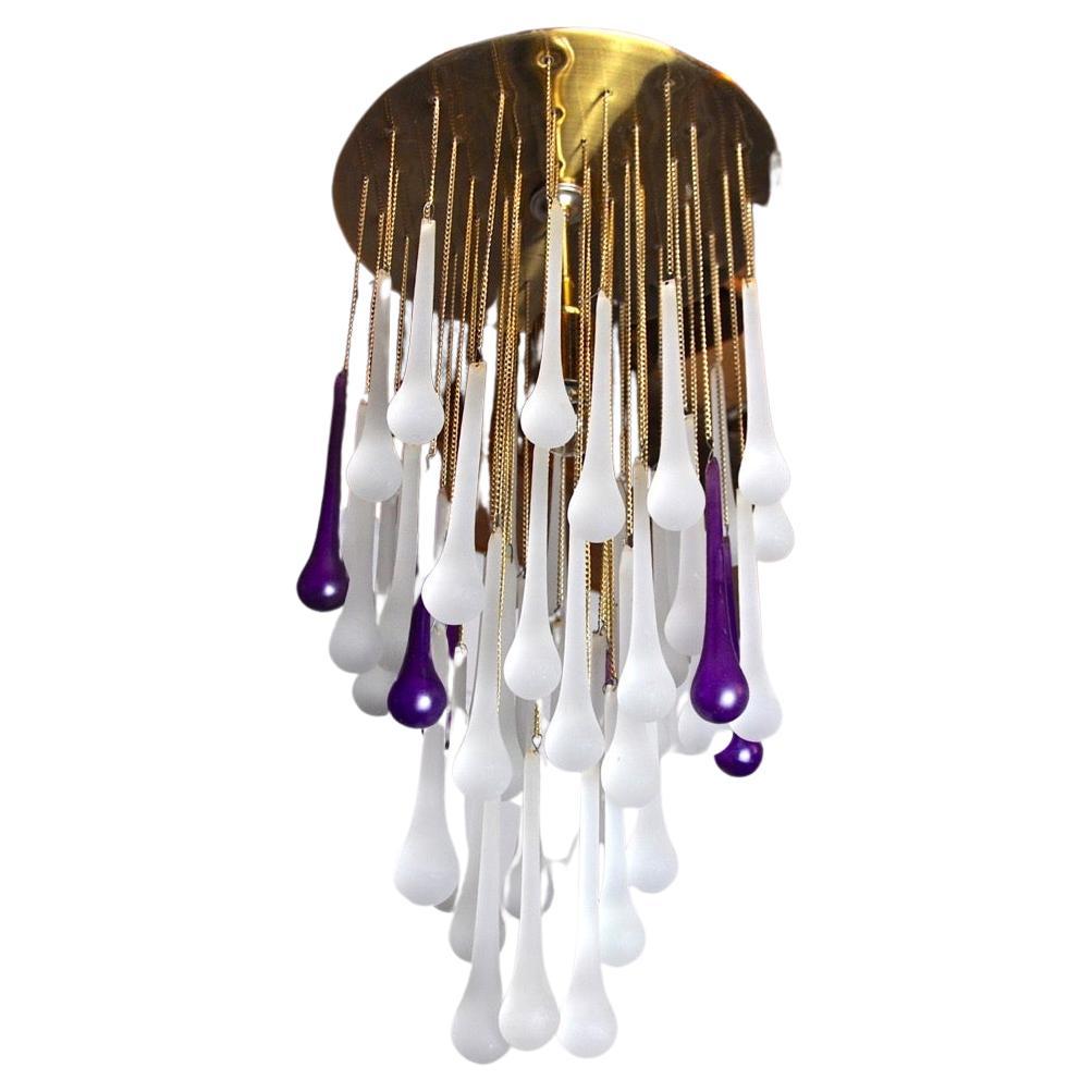 Cascading Ceiling Lamp by Venini, Murano Crystals, Two-Tone Italy, 1960