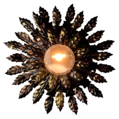 Sunburst Flush Mount Ceiling Light in Gilt Metal, Spain, 1960s
