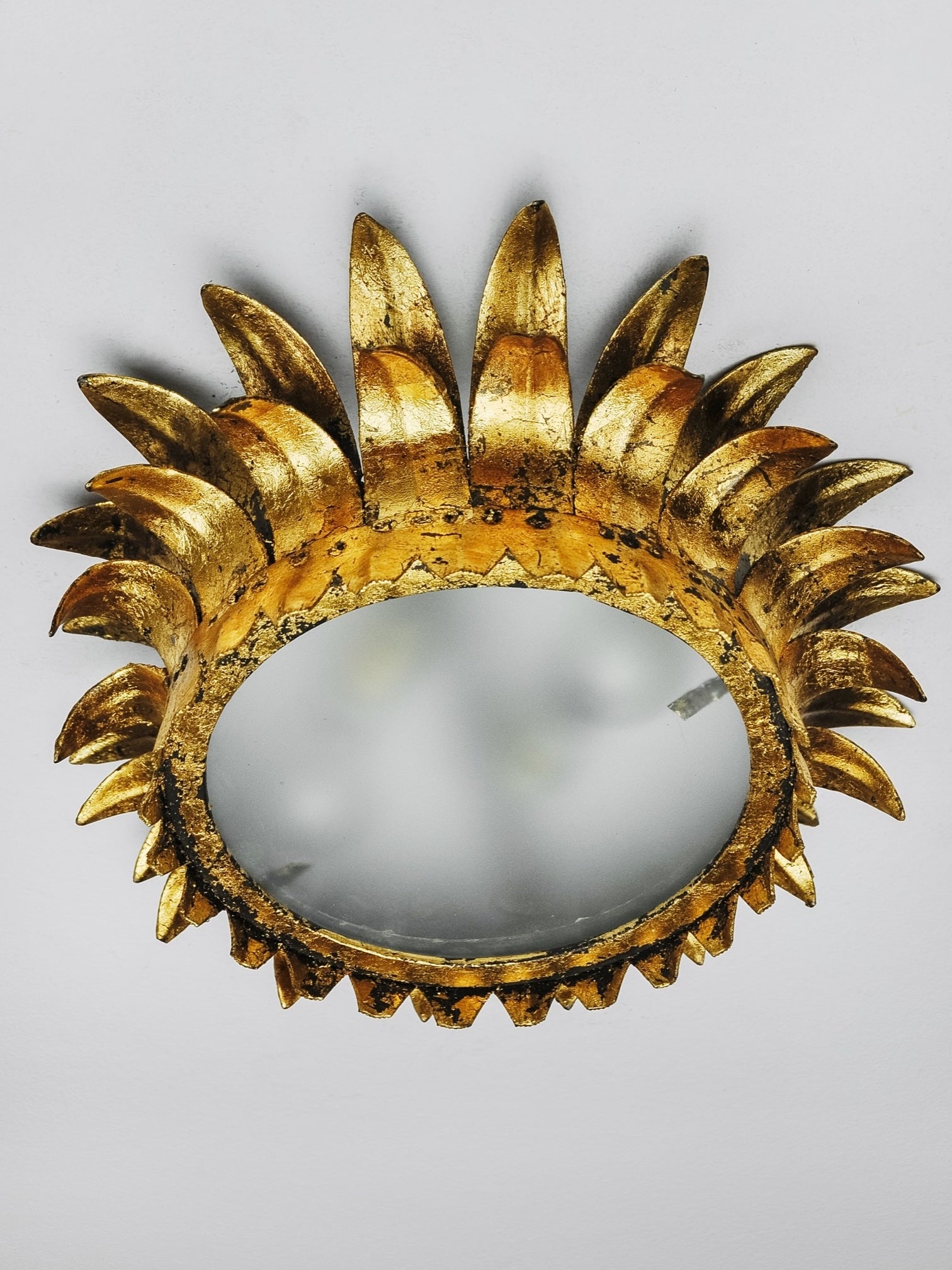 1960s Spanish Gilt Iron Sunburst Flush Mount Ceiling Light by Ferro Art