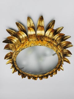 Sun wall lamp by ferro arte, metal and gold leaf, spain, 1960