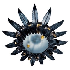 Large Sunburst Ceiling Light in Silvered Metal Leaves by Ferro Arte, Spain, 1960