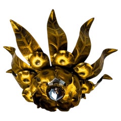 Ferro Art Spanish Sunburst Ceiling Light, Gilt Wrought Iron, 1960s