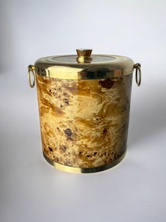 Lucite burl wood & Brass Ice Bucket with tongs, Italy, 1970s