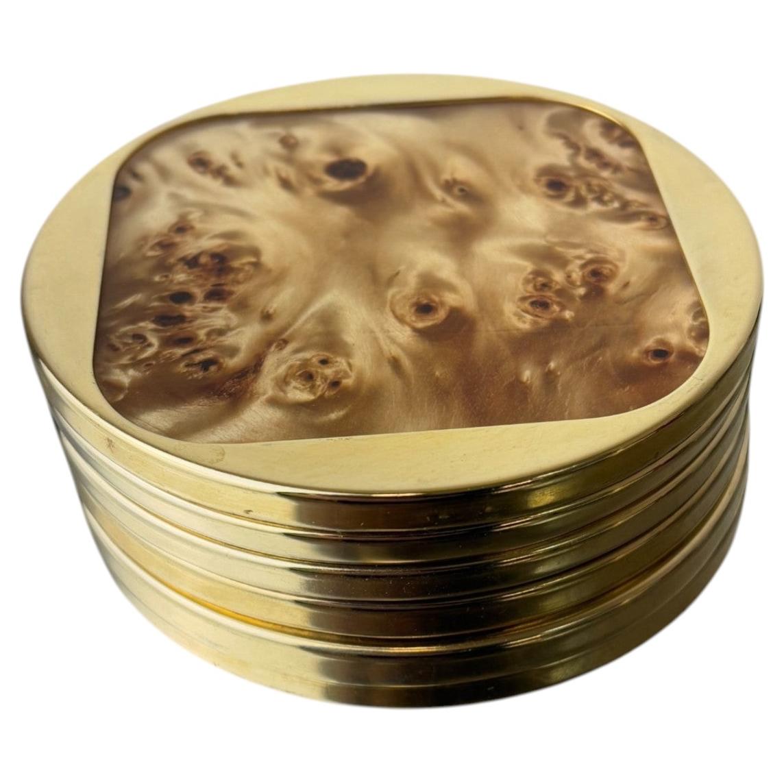 Aldo Tura Style Coasters in Lucite Burl Wood & Brass, Set of 6, Italy For Sale