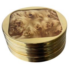 Aldo Tura Style Coasters in Lucite Burl Wood & Brass, Set of 6, Italy