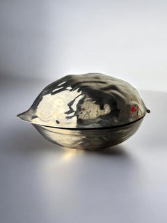 Cajita para joyas de estilo «Mid-Century Modern» chapada en plata con diseño de nogal, Italia
