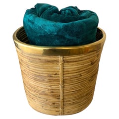 Large Rattan and brass basket, Italy, Circa 1970's
