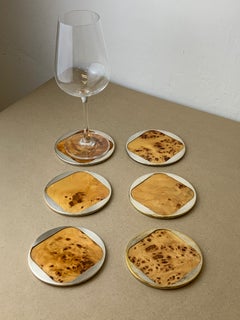 Aldo Tura Style Coasters in Lucite burl wood, set of 6, Italy, Circa 1970's