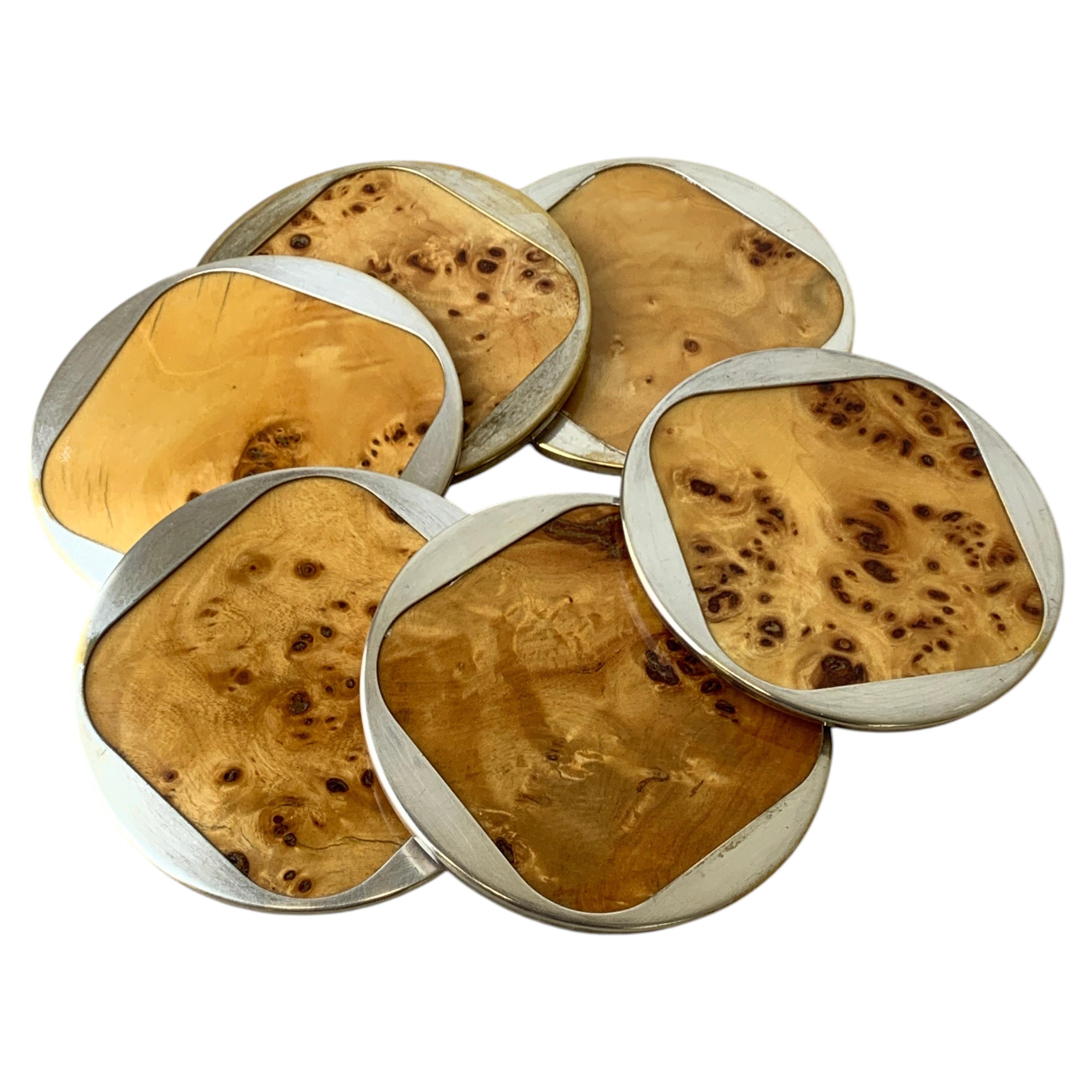 Aldo Tura Style Coasters in Lucite burl wood, set of 6, Italy, Circa 1970's