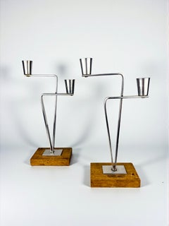 Pair of Scandinavian 2-Arm Candle Holders, Steel & Rosewood, Denmark 1970s