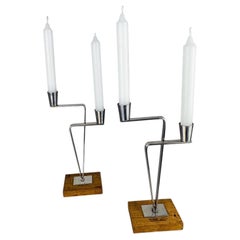 Pair of Scandinavian 2-Arm Candle Holders, Steel & Rosewood, Denmark 1970s