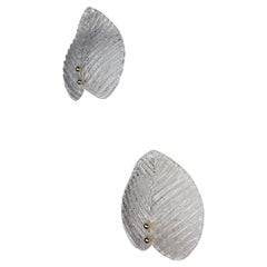 Pair of Murano Frosted Leaf Sconces Textured Glass Gilt details Italy 1970