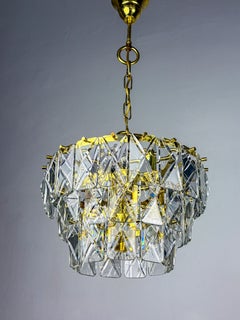 Kinkeldey 3-Tier Cut Crystal Chandelier, Gilt Brass, Germany, 1970s
